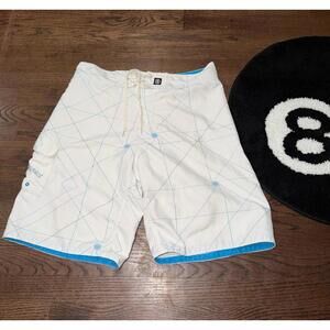 Element Striped Blue/White Surf Trunks Mens M/L Vintage Y2K 90s Rare Swim